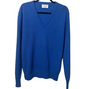 Vintage 80s Men’s Christian Dior Blue V Neck Sweater Size Large